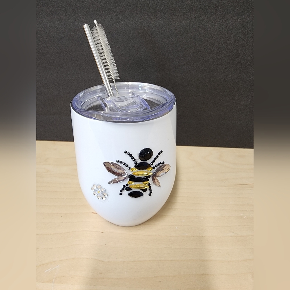 Rhinestone Bee Insulated Wine Cup
